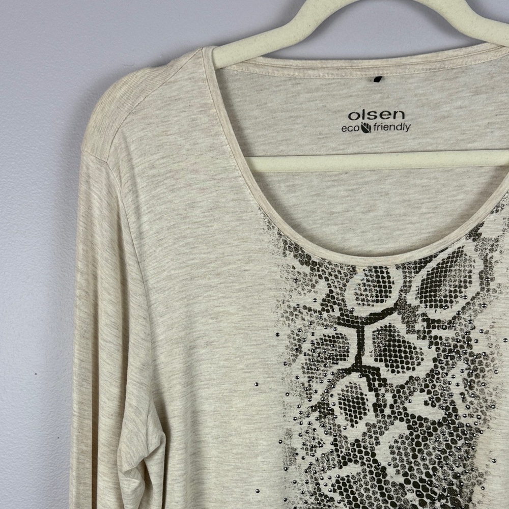 Olsen Eco Friendly "Hannah" Snake Print Rhinestone Top - Beige M/L 12 - Picture 6 of 13